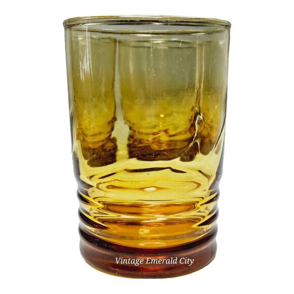Vtg Amber Juice Glasses Tumbler Set Of 4 Optic Swirl by Libbey Malibu Honeycomb - Picture 4 of 14